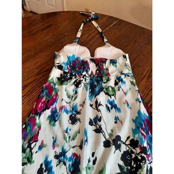 Size 8 Dressbarn Floral Maxi Long Halter Dress Lined Sleeveless Blue Pink Green - Picture 5 of 6
